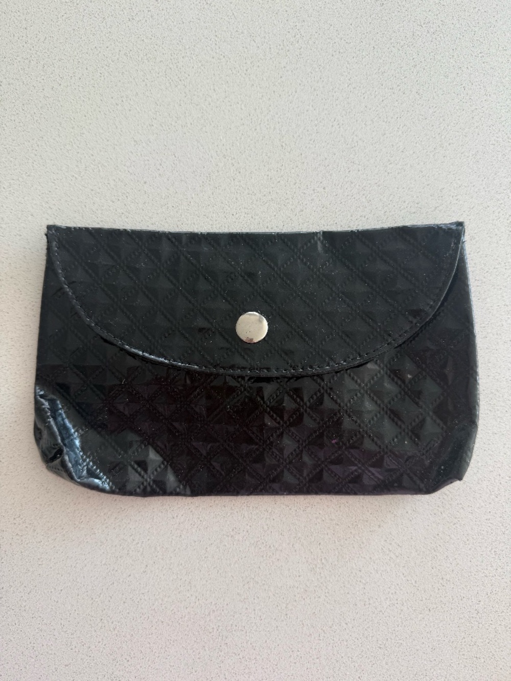 Black Patent Cosmetic Makeup Pouch | Quilted Travel Case Toiletry Bag 8" x 5"